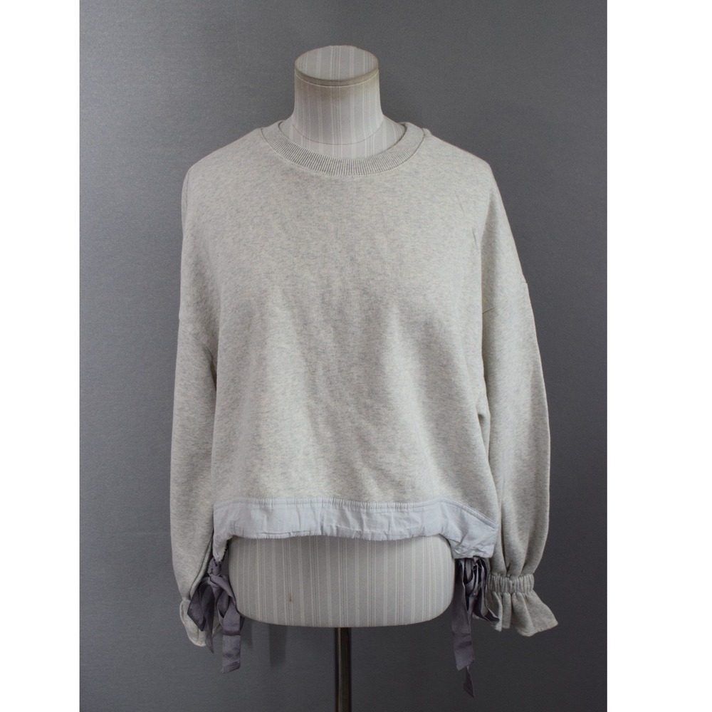 Maeve Big Top Sweatshirt Small Grey Ribbon Tie Ruffle Women Anthropologie
